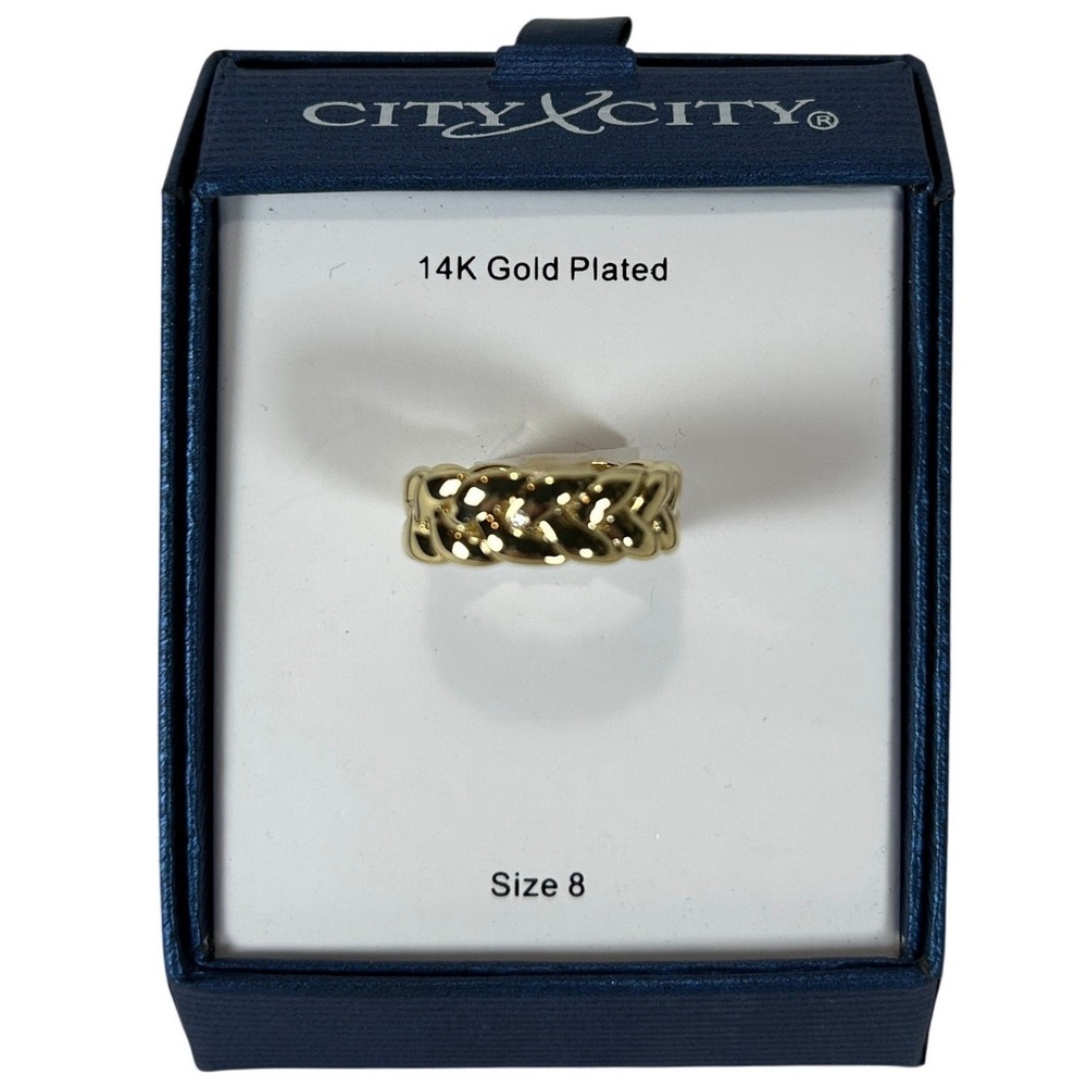 City by City 14K Gold Plated Braided Band Ring Size 8 Woven Statement Jewelry